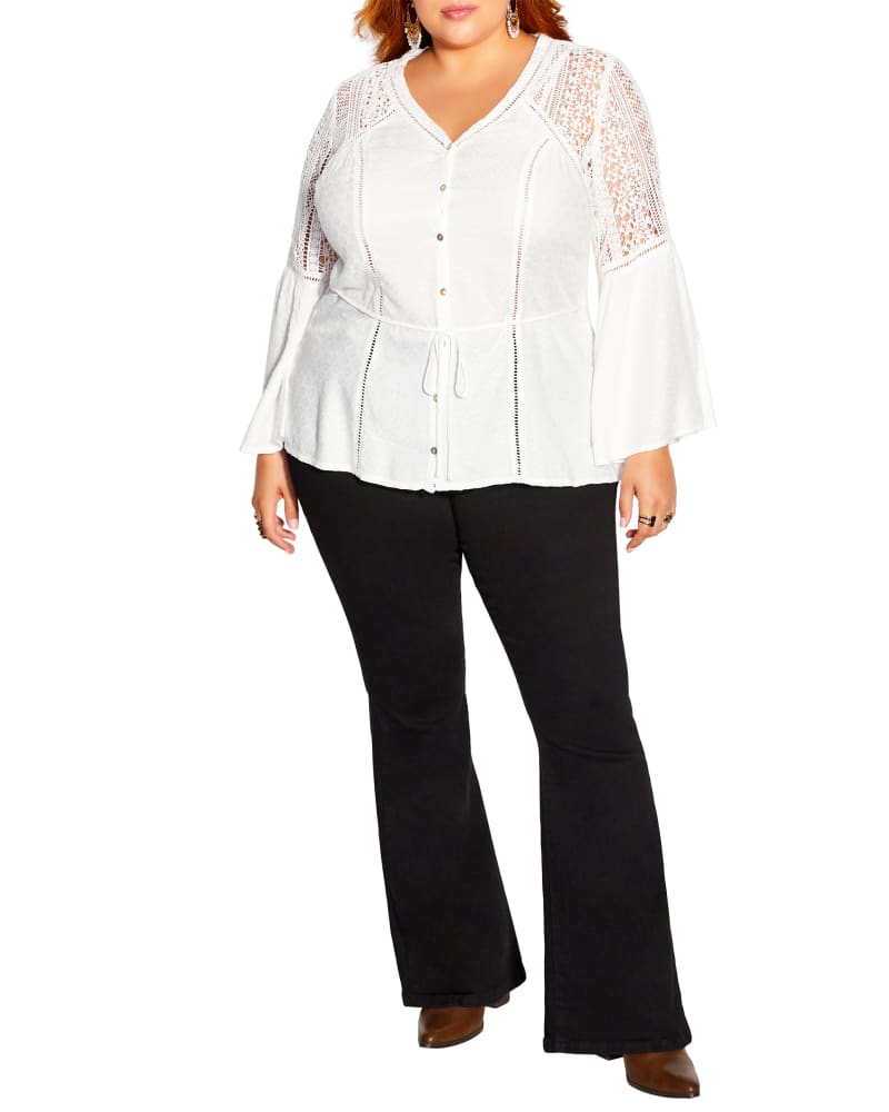 Front of a model wearing a size L TOP SWEET DREAM EMB in Ivory by Starling Reine. | dia_product_style_image_id:288090